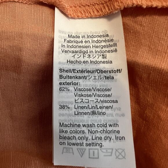 Madewell Midi Dress Womens 10 Pink/Orange Linen Blend Dolman Sheer Boho Cottage - Picture 15 of 16